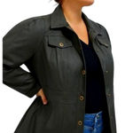 Maeve Anthropologie Kellie Faux Leather Trench Coat Utility Jacket Green Size 8 Photo 0