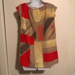 DKNY Jeans Red & Gold Gathered Sleeve Blouse Photo 2