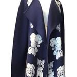 J. Peterman Navy Blue Floral Open Wrap Cardigan Sweater 100% Merino Wool Size L Size L Photo 0