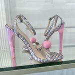 ASOS Like New Tinkerbell Bubblegum Metallic stripes strappy heels Sz 7 Photo 3