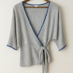 Sundance  Striped V-Neck Wrap Top  Small Linen Tie Waist Coastal‎ Casual Photo 0