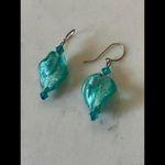 Vintage Handcrafted Teal Shimmery Glass Bead Earrings Blue Photo 1