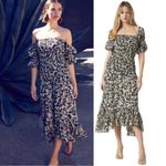 MISA Los Angeles Revolve Misa Diya Midi Maxi Dress Tonal Abstract XS NWT Ruffles Off Shoulder Photo 1