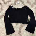Bershka  Shredded Cropped Bell Sleeve Sweater Black Photo 3