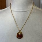 Liz Claiborne Gold Chain Necklace With Amber Tortoise Shell Pendant Toggle Clasp Photo 7