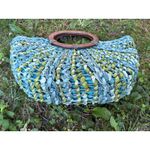 Coldwater Creek  Woven Raffia Satchel Handbag Wood Handle Turquoise Green‎ Photo 4