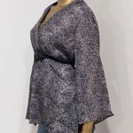 Nicole Miller Women's Black Grey Leopard Print Chiffon Sequin Belted Top Size XL Photo 2