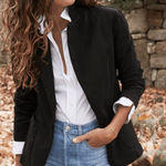 Frank & Eileen  Dublin Tailored Blazer Black Size Medium Stretch New Cotton Photo 0