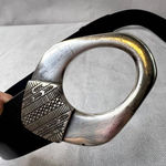 Chico's Black Leather Adjustable Belt 2484 Tribal Metal Buckle & Tab M/L Photo 1