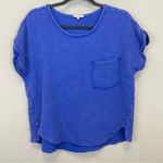 easel  Gauze Cap Sleeve Oversized Pocket Tee Blue/Purple Size Small Photo 0