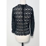 None Boho Open Knit Crochet Floral Lace Top Long Sleeves High Neck Black Size Large Photo 3