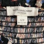 Beach Lunch Lounge Size S Abstract Print Button Front Blouse Smocked Black Photo 2