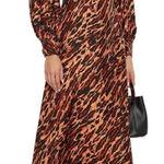 Sandro  Leopard Print Silk Twill‎ Maxi Dress Faunie Pintuck 38 US 6 Elegant Chic Photo 0