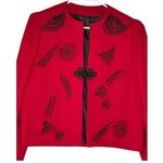 American Vintage Vintage Red Wool Cropped collarless blazer black accents & frog goggle size M Photo 8