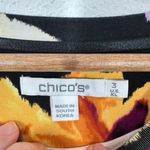 Chico's Size 3 Black Stretch Jersey Knit Longsleeve Shirt Yellow Purple Orchid Photo 1