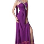 Prom Formal Dress Purple One Shoulder Long Embellished Beaded Cocktail Size S Photo 4