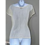 Natori Top Large Ivory Striped Sheer Short Sleeve Knit Tee USA Made Size L Photo 4