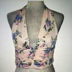 ZARA  Pink Floral Silky Rouched Halter Crop Top Photo 0