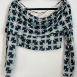 Urban Outfitters  Top Large Off Shoulder Teal Geometric‎ Long Sleeve Crop Top B11 Photo 0