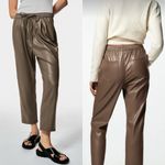 ZARA  RELAXED FAUX LEATHER THE WEEKEND MID-RISE PANTS Beige Size S NEW Photo 1