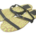 Tory Burch  Two-band Flat Espadrille Green Neon Brown Leather Sandals Size 7 Photo 0