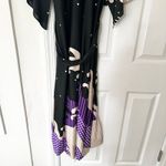 Hanae Mori for Sandcastles Vintage Satin Asian Kimono Slinky Robe Black Purple M Size M Photo 7