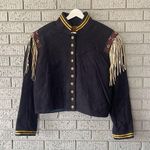 Vintage Double D Ranch Jacket Wool Aztec Beaded Fringe Size Large Navy Blue Boho Photo 0