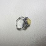 None Vintage Gothic Sliver Tone Yellow Oval-Shaped Stone Ring Size 7 Photo 10