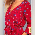 Lulus Bronwen Red Floral Tie Waist Flounce Sleeve Romper SMALL Photo 1