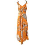 Chicme Belted Maxi Dress Womens XL Orange Floral Lightweight Resort Vacation Photo 1