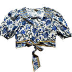 Floral‎ Crop Wrap Top Small White Blue Boho Cottagecore Prairie Italy Mamma Mia Photo 0
