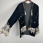 SPENCER ALEXIS Cardigan Womens 16 Black Long Bell Sleeves Floral Lace Open Mesh Photo 4