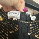 Vintage 100% Silk Sequin Beaded Gold Black 12p Midi Dress Size 12 Photo 3