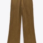 ZARA NWT dark olive green textured crinkle detail straight leg flowy pants Photo 1