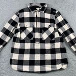 J Crew Plaid Quarter Zip Flannel Shirt Women Medium Black White Photo 0