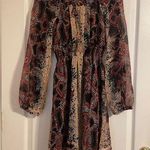 Three Eighty Two NWT  Smocked Waist Aztec Mini Dress W/Slip Dress Sheer Sleeve S Photo 0