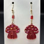 Red & Orange Cottage Mushroom Earrings with Gold Accents Photo 3