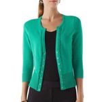 White House | Black Market Green Snap Sweater Cardigan Ruffled Lace Trim Large Photo 11