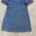 SO  Women’s Denim Mini Dress Square Neck Puff Sleeve Smocking Panels Size L Photo 5