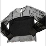 ZARA Black Sheer and Tulle Women's Blouse puffy long sleeves size medium Photo 1