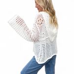 POL  American Flag Open Knit Crochet Sweater Top Hoodie Red White and Blue Large Photo 1