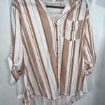 Eden & Olivia Button Up Orange & White Stripes Chic Flare Pocket Blouse Size XL Photo 0