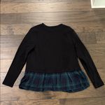 Loft New With Tags  Black Sweatshirt With Blackwatch Plaid Ruffle Hem Sz M Photo 4