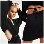 Good American  Black Pleated Mini Dress Dramatic Sleeves Open Back 1/2 Photo 4