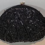 Black Beaded Sequin Purse Handbag Evening Bag Gold Chain Vtg Hong Kong Photo 2