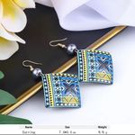 Nine West  diamond shape Geometric Green and Black drop Earrings lightweight Photo 5