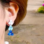 Blue/white Gradient Alloy Flower Design with imitation rhinestone Decor Earrings Blue Photo 2