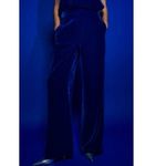 ZARA  Blue Velvet Velour High Waist Wide Flared Leg Crop Ankle Trousers Pants S Photo 10