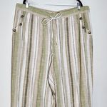 Mlle Gabrielle  Tan and Green Striped Cotton Wide Leg Pull-on Pants Size 3X Photo 2
