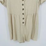 Wishlist Apparel Linen Blend Button Front Romper Shorts Beige Size L Tan Size L Photo 2